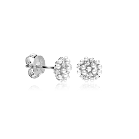 Pendientes Plata 1ªLey, circonitas y perlas "Dandelion"