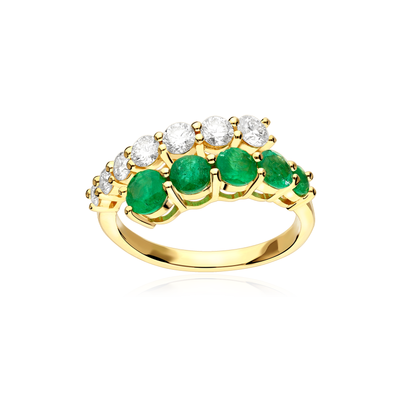 Anillo Oro 18k, esmeraldas y diamantes 0.68cts "Azalea"