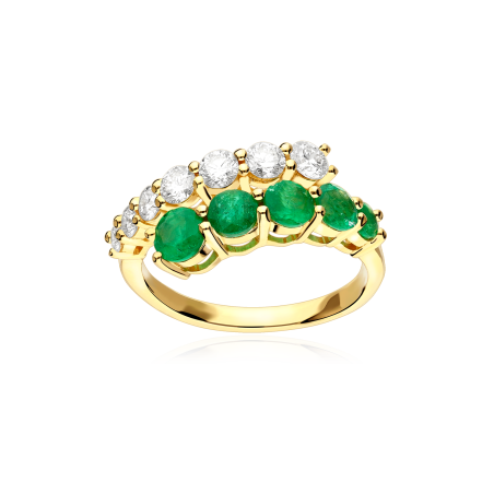 Anillo Oro 18k, esmeraldas y diamantes 0.68cts "Azalea"