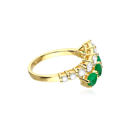 Anillo Oro 18k, esmeraldas y diamantes 0.68cts "Azalea"