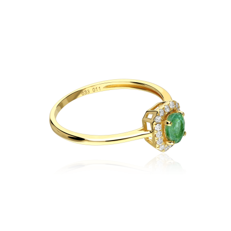 Anillo Oro 18k, esmeralda y diamantes 0.11cts "Doublé"