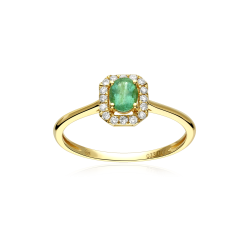 Anillo Oro 18k, esmeralda y diamantes 0.11cts "Doublé"