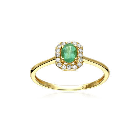 Anillo Oro 18k, esmeralda y diamantes 0.11cts "Doublé"