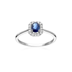 Anillo Oro 18k, zafiro y diamantes 0.10cts "Doublé"