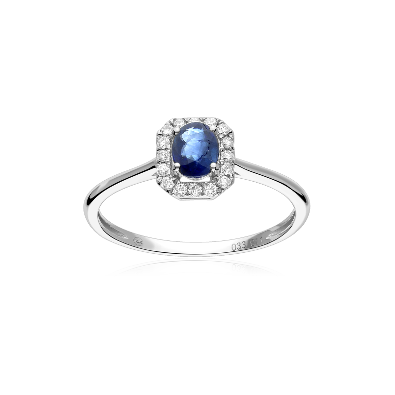 Anillo Oro 18k, zafiro y diamantes 0.10cts "Doublé"