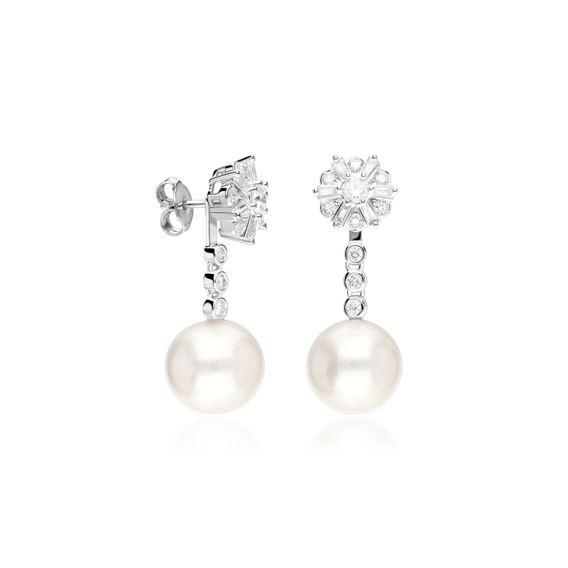 Pendientes Oro 18k, perlas y diamantes 1.176cts "Bride to be"