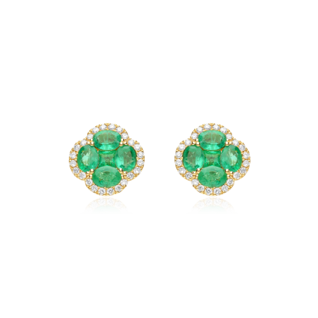 Pendientes Oro 18k esmeraldas y diamantes 0.25cts "Vann"