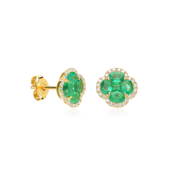 Pendientes Oro 18k esmeraldas y diamantes 0.25cts "Vann"