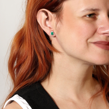 Pendientes Oro 18k, esmeraldas y diamantes 0.30cts "Dree"