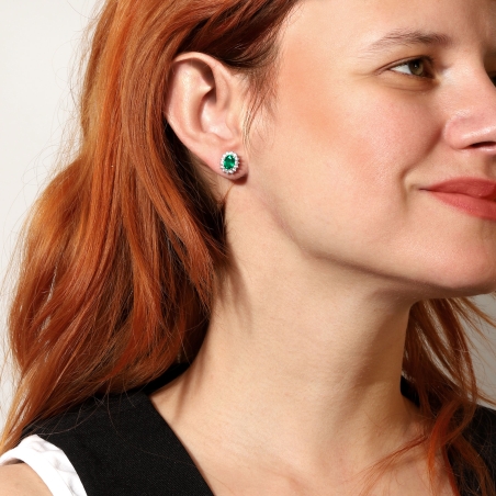 Pendientes Oro 18k, esmeraldas y diamantes 0.50cts "Dree"