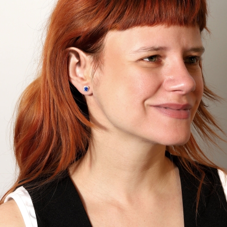 Pendientes Oro 18k, zafiro y diamantes 0.19cts "Doublé"