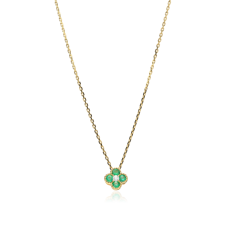 Gargantilla Oro 18k, esmeraldas y diamante 0.04cts "Vann"