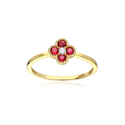 Anillo Oro 18k, rubíes y diamante 0.04cts "Vann"