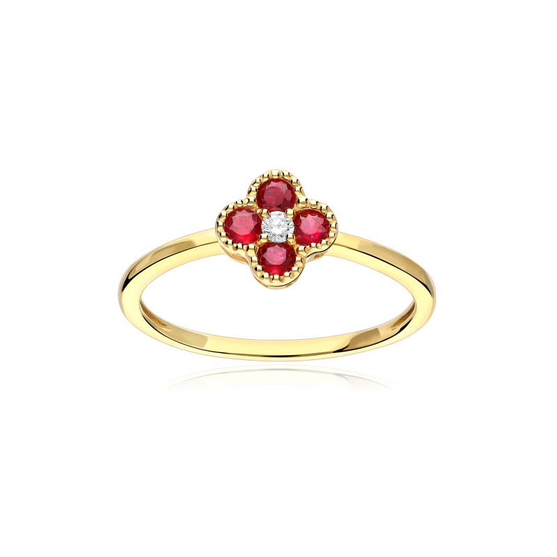 Anillo Oro 18k, rubíes y diamante 0.04cts "Vann"