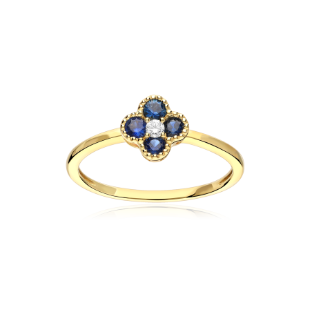 Anillo Oro 18k, zafiros y diamante 0.04cts "Vann"