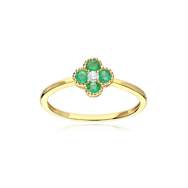 Anillo Oro 18k, esmeraldas y diamante "Vann"