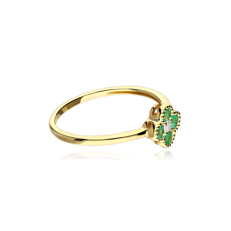 Anillo Oro 18k, esmeraldas y diamante 0.04cts "Vann"