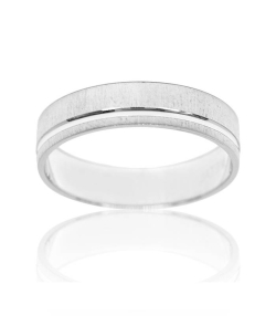 Alianza Nexo Oro blanco 18k Satinada Estriada con Línea Pulida