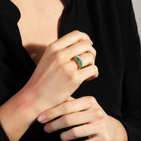 Anillo Oro 18k, esmeraldas y diamantes 0.68cts "Azalea"