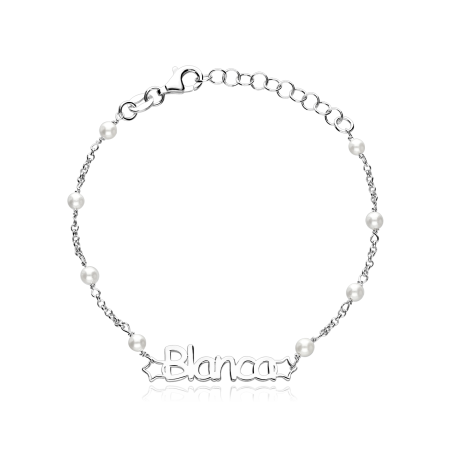 Pulsera personalizable Plata ley y perlas "Emerine"