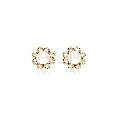 Pendientes Oro 9k, perlas  y circonitas "Marge"