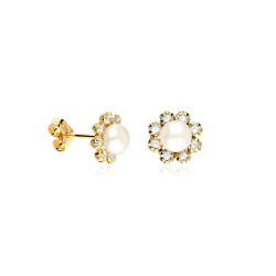 Pendientes Oro 9k, perlas  y circonitas "Marge"