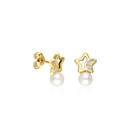 Pendientes Oro 9k, perlas y circonitas "Stella"