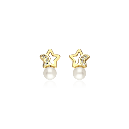 Pendientes Oro 9k, perlas y circonitas "Stella"