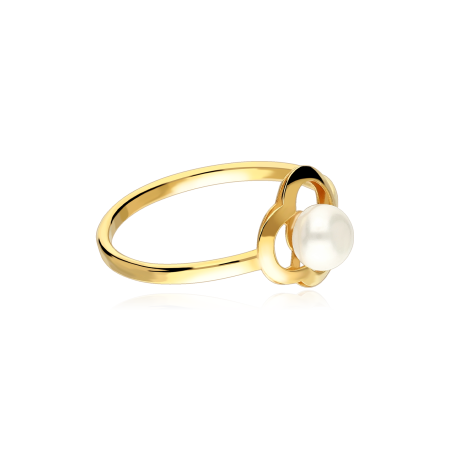 Anillo plata baño oro y perla "Tri"