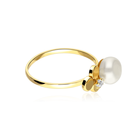 Anillo Oro 18k, circonitas y perlas "Trebi"