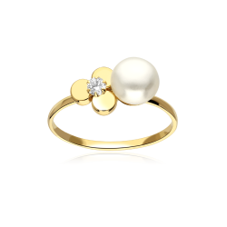 Anillo Oro 18k, circonitas y perlas "Trebi"