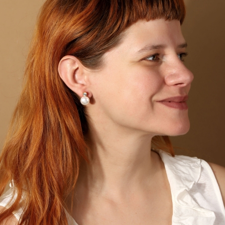 Pendientes Oro 18k circonitas y perlas cultivadas "Tonier"