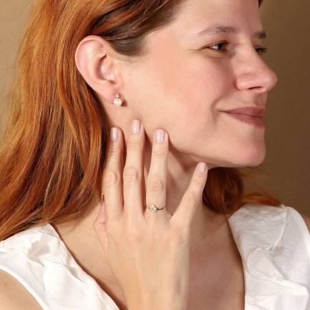 Anillo plata de ley, baño de oro y circonitas "Ellen"