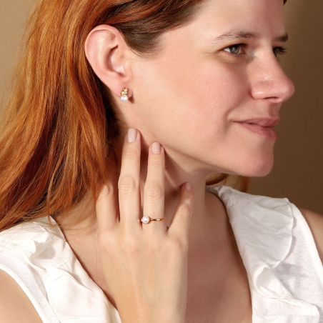 Pendientes Oro 18k, circonitas y perlas "Trebi"