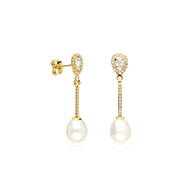 Pendientes Oro 18k circonitas y perlas cultivadas "Diana"