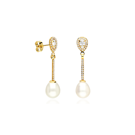 Pendientes Oro 18k circonitas y perlas cultivadas "Diana"