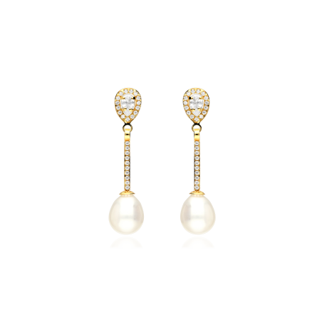 Pendientes Oro 18k circonitas y perlas cultivadas "Diana"