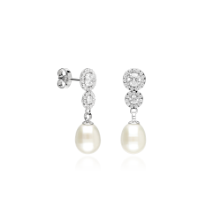 Pendientes Oro 18k circonitas y perlas cultivadas "Eugenie"