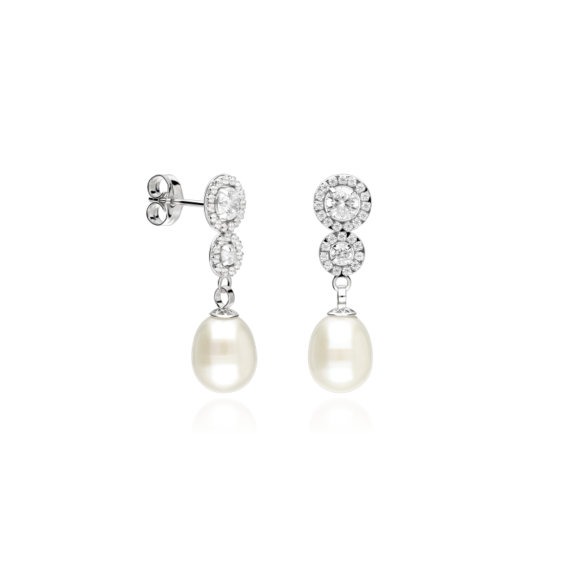 Pendientes Oro 18k circonitas y perlas cultivadas "Eugenie"