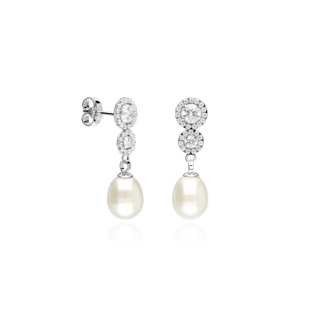 Pendientes Oro 18k circonitas y perlas cultivadas "Eugenie"