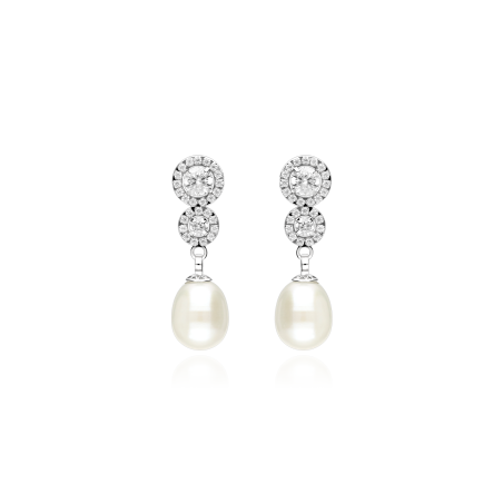 Pendientes Oro 18k circonitas y perlas cultivadas "Eugenie"