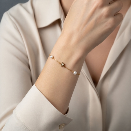 Pulsera Plata primera ley y perlas "Estrellita"