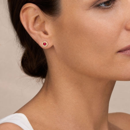 Pendientes Oro 18k, rubíes y circonitas "Rousel"