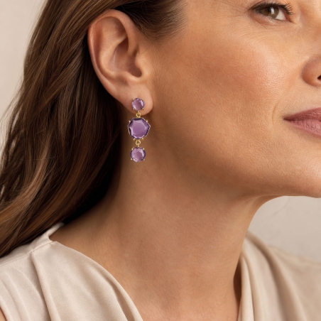 Pendientes Plata baño y piedras moradas "Nara"