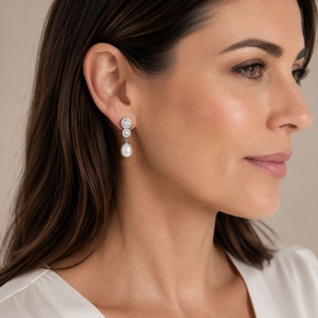 Pendientes Oro 18k circonitas y perlas cultivadas "Eugenie"