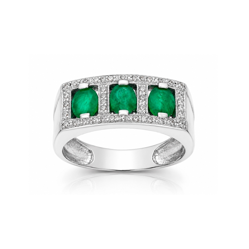 Anillo oro 18k, circonitas y esmeraldas "Salomé"