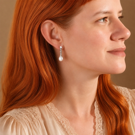 Pendientes Plata ley, circonitas y perlas cultivadas "Bridgerton"