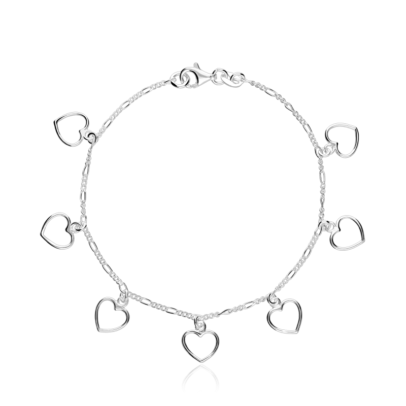 Pulsera plata de primera ley corazones "Darema"