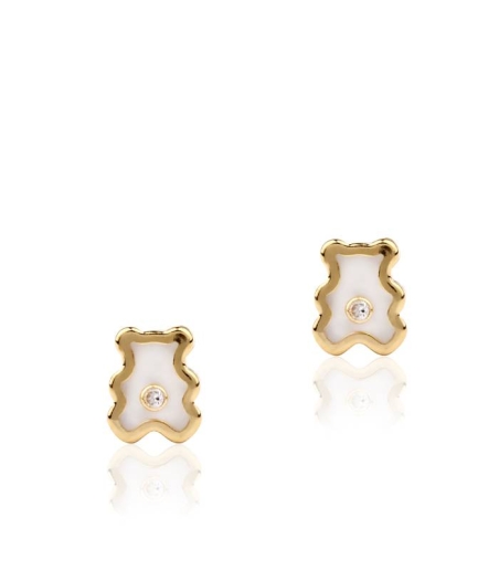 Pendientes " Bear" oro 18k ,nacar y circonitas