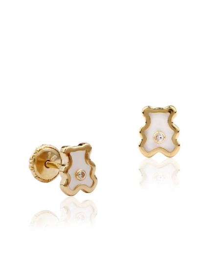 Pendientes " Bear" oro 18k ,nacar y circonitas